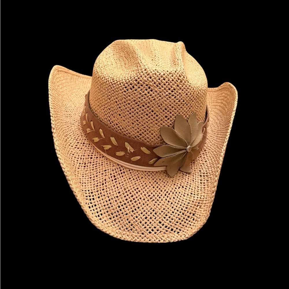 Elegant Tan Straw Hat with Floral Detail